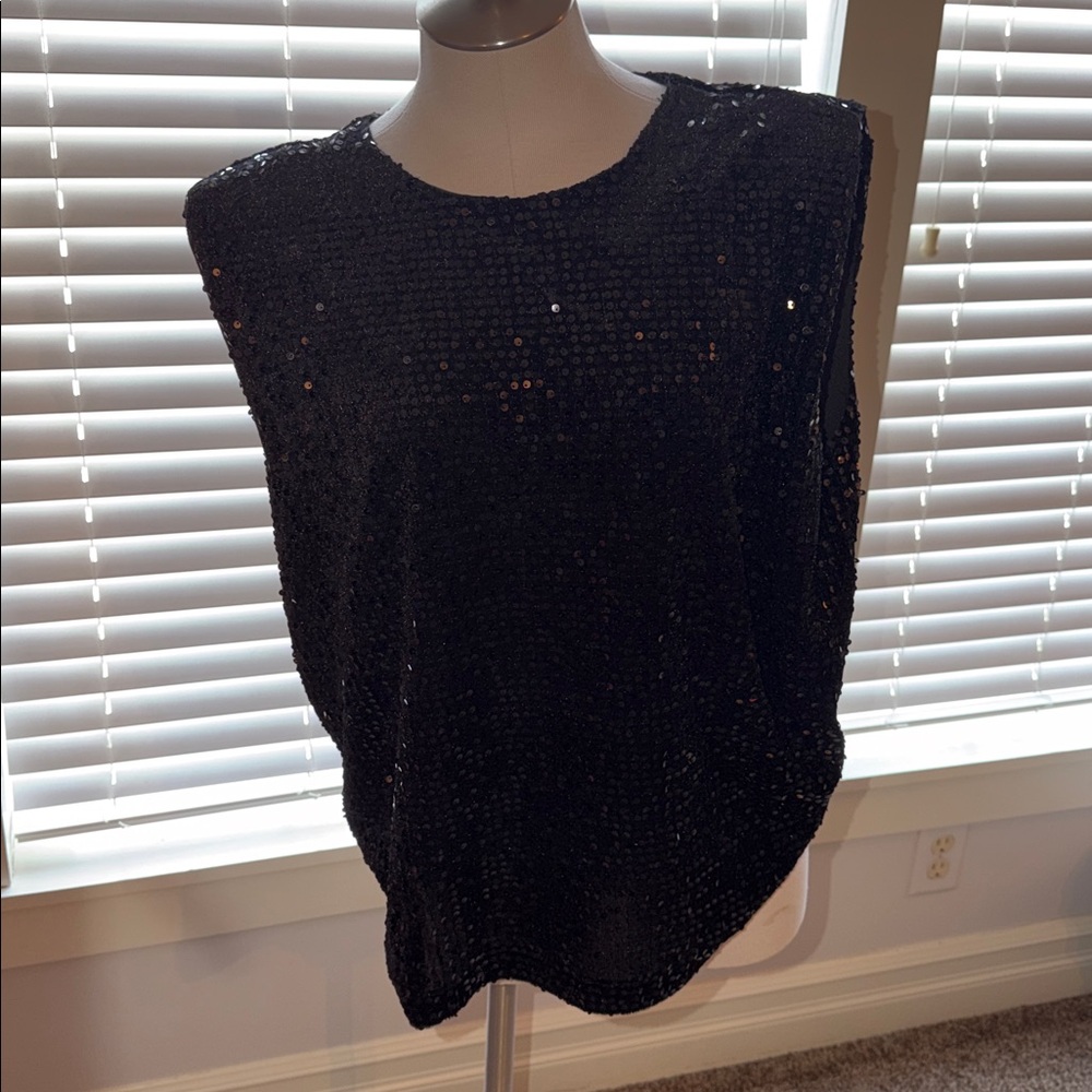 Halston Heritage Black Sequin Top